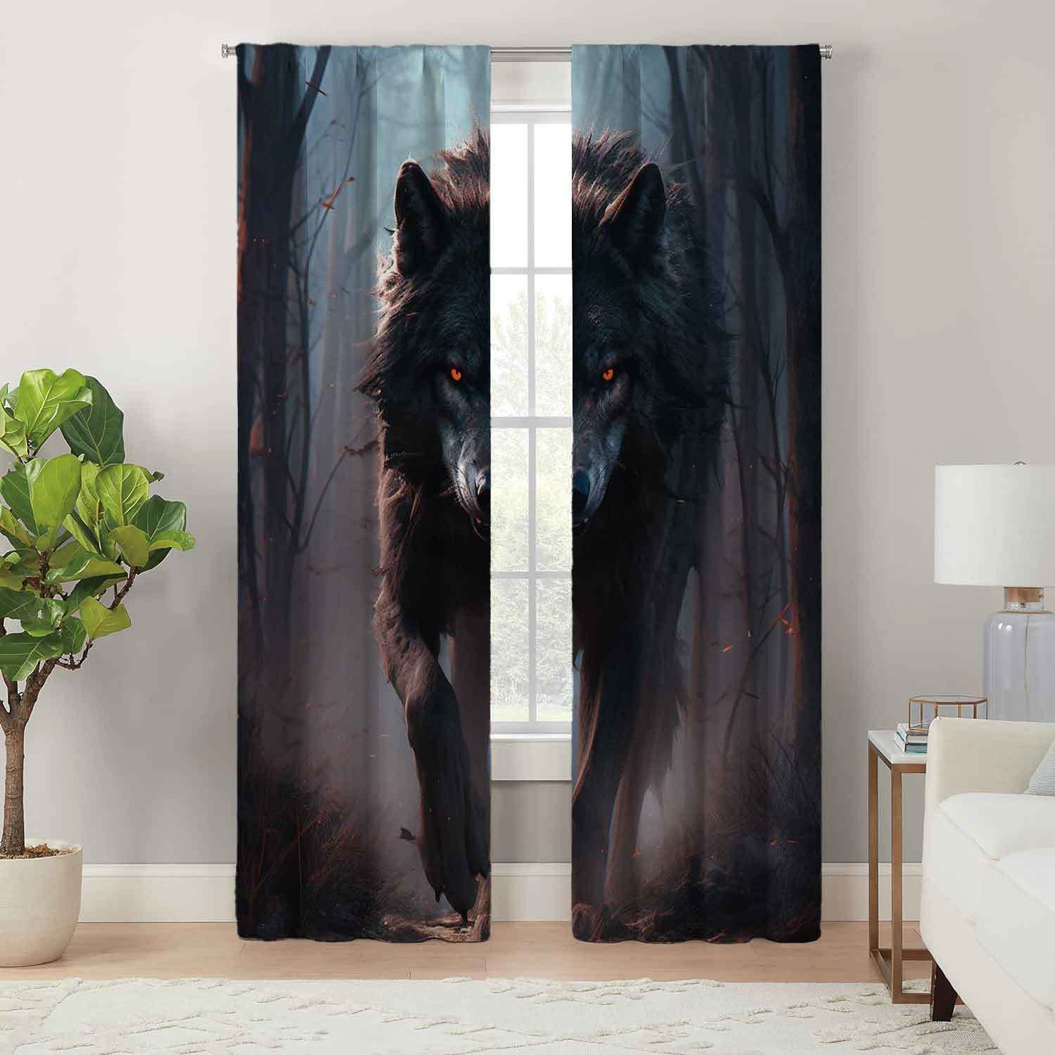 

2pcs, Modern Living Room Bedroom Decor Curtains, Wolf King Pattern Printed Curtains, Easy Maintenance, 4 Seasons Charm, Durable And Easy To Hang, Room Decor, Home Decor