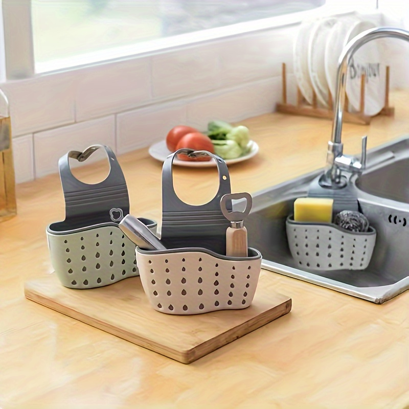 

3pcs Plastic Adjustable Sink Storage Holder With Recyclable Material For Food Waste - Kitchen Hanging Drain Basket Bag With Soap Sponge Dishcloth Shelf For Maximizing Storage Space
