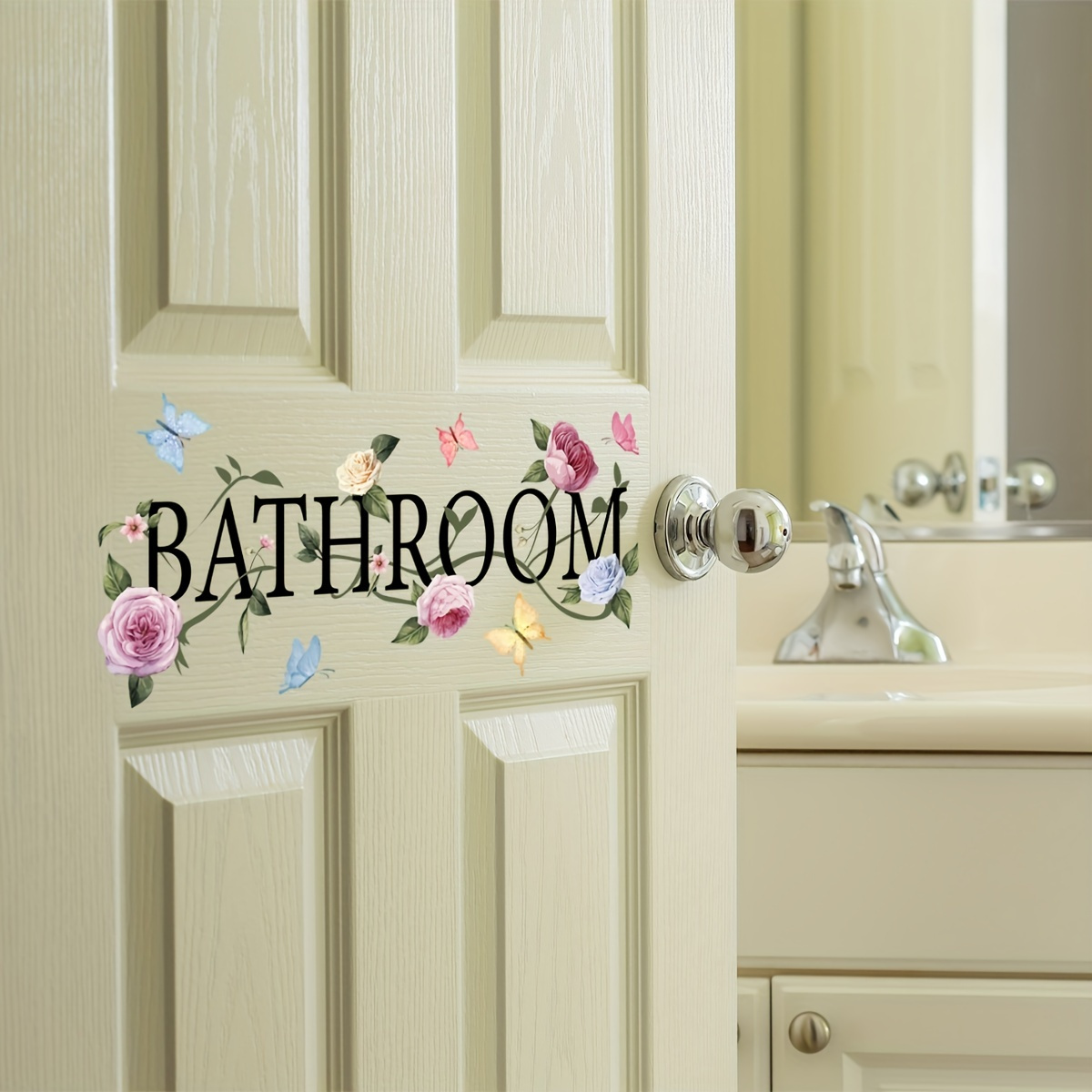 

1pc, English Flower Cartoon Wall Sticker For Bathroom And Home Decor