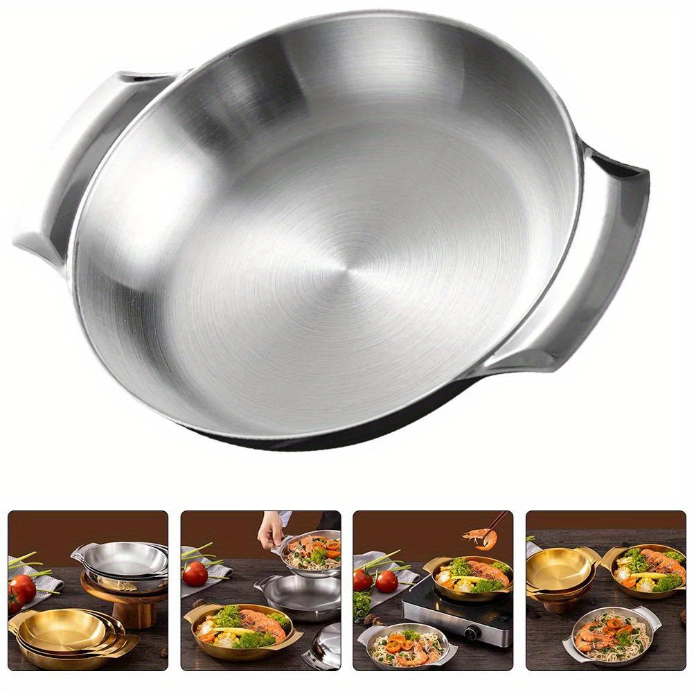 

Versatile Stainless Steel Cooking Pan With Dual Handles - Non-stick, Heat-resistant For Seafood & Hot Pot Dishes