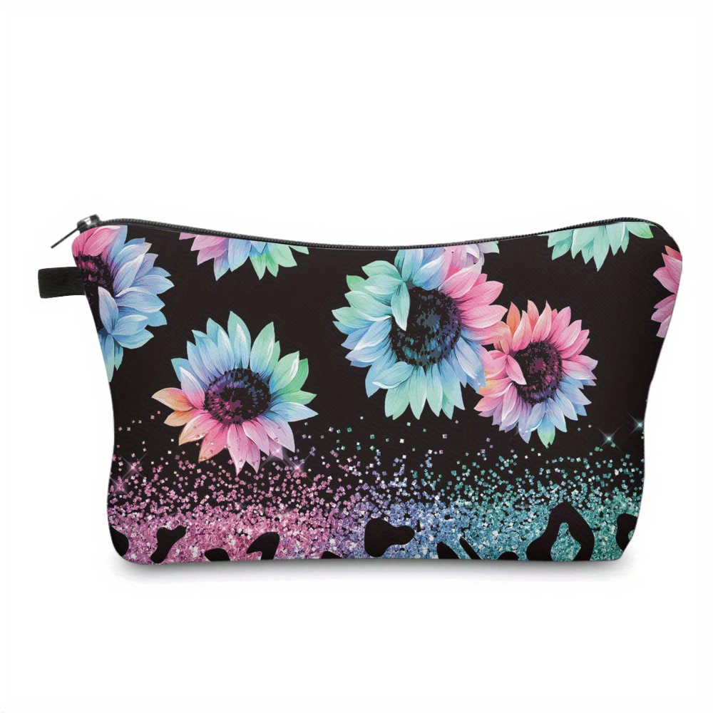 

Floral Sunflower 3d Print Cosmetic Bag, Waterproof Makeup Pouch, Fashionable Cute Wallet, Portable Storage Bag, Travel Toiletry Organizer, Festive Gift