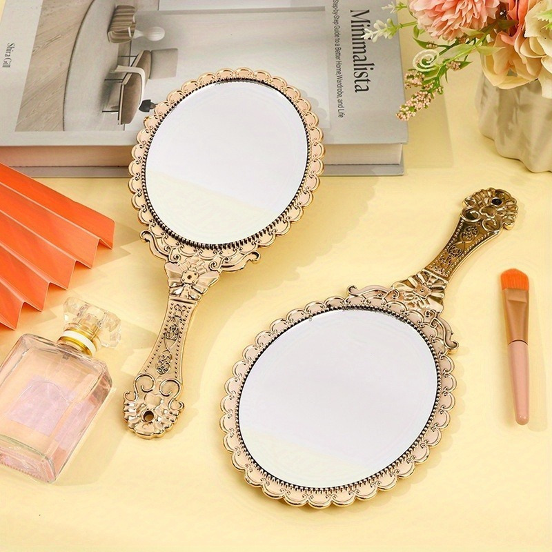 

Elegant Vintage Handheld Makeup Mirror With Handle - Portable, Polished Metal Frame Beauty Mirror For Travel & Gifts - Perfect For Women, Girls, Friends, And Moms