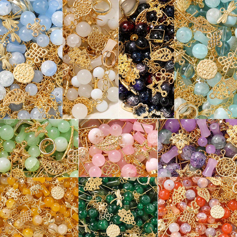 

Glass Beads And Golden Metal Charm Mix For Diy Jewelry Making, 30g Assorted Sizes Kit For Bracelets, Necklaces, Anklets And Pendants Crafting Accessories