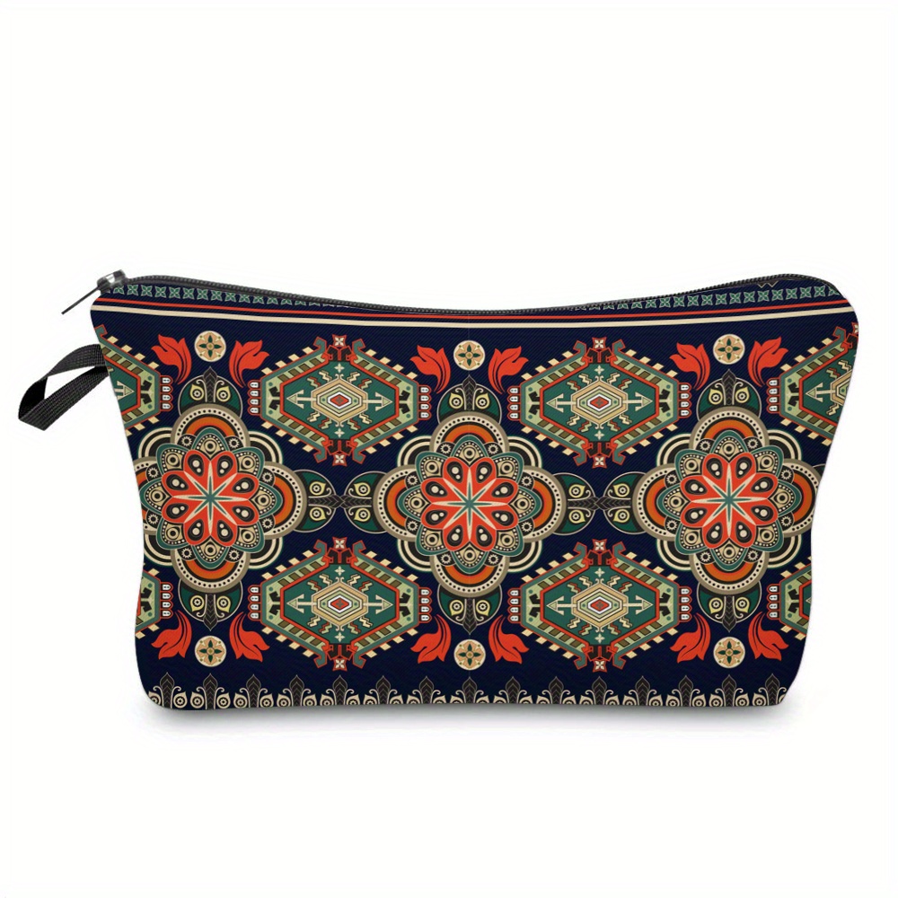 

Waterproof Aztec Mandala Print Cosmetic Bag - Durable Polyester Travel Makeup Pouch, Unscented, Stylish And Portable Organizer For Toiletries And Accessories