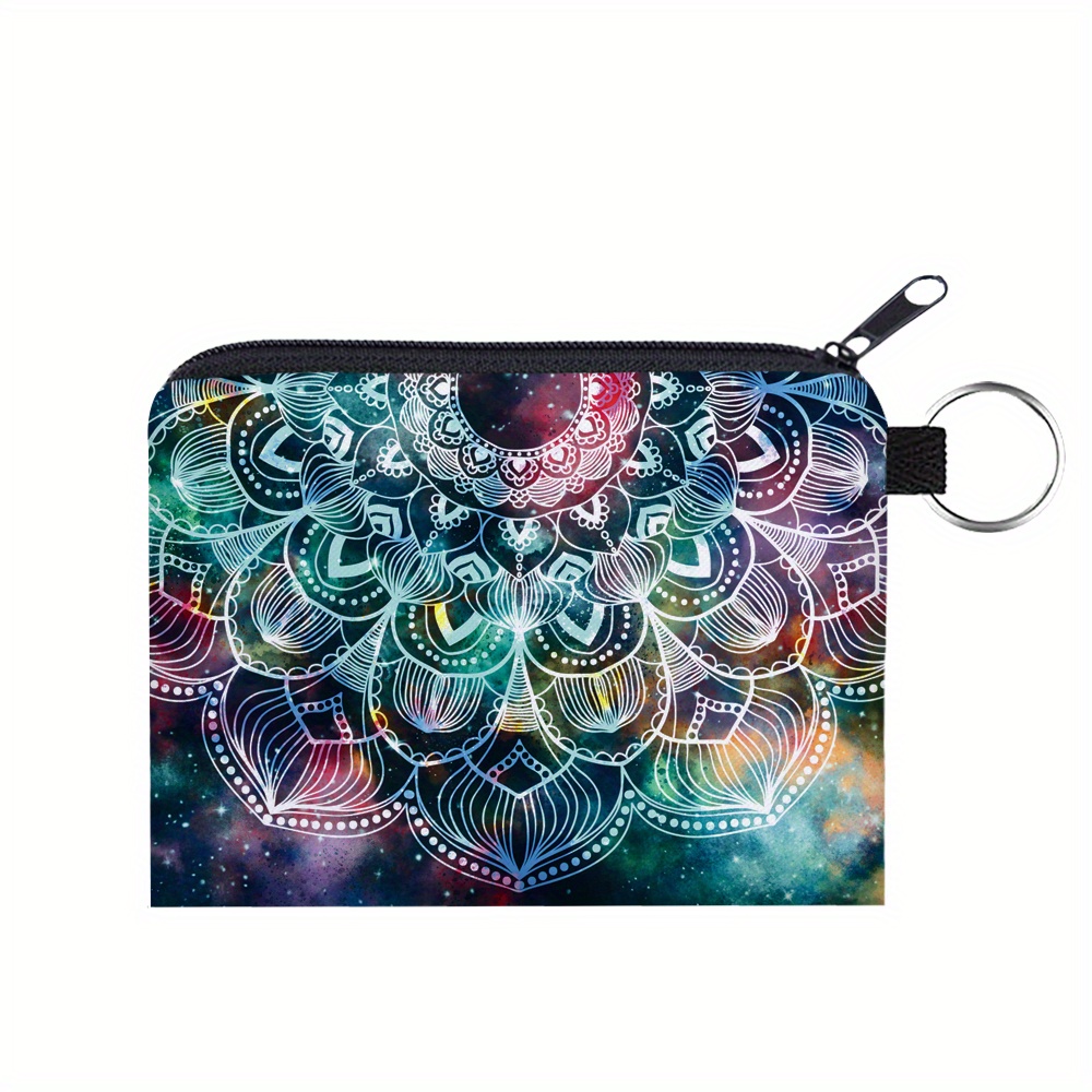 

Multifunctional Mandala Coin Purse, Digital Print Starry Sky Pattern, Portable Mini Wallet With Keyring, Zippered Earphone & Card Pouch