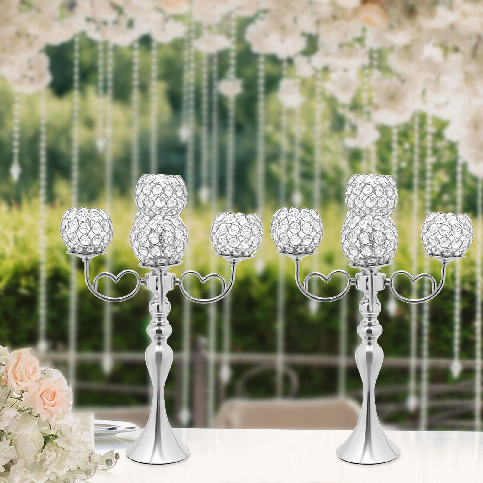 

2pcs 5arm Crystal Candelabra Candlelight Candle Holder Wedding Table Centerpiece