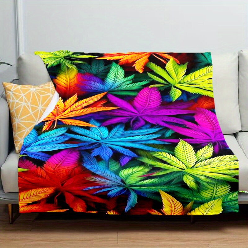 

Colorful Maple Leaf Printed Blanket - Soft, Warm, Artistic Decor For Living Room Sofa & Bedroom, High-definition 3d Digital Floral Design, Plush Polyester, Ideal Gift - 1pc