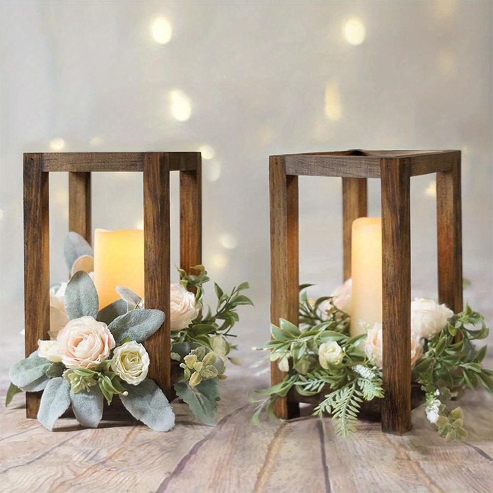 

Rustic Farmhouse Wooden Lantern Centerpiece For Wedding Table Decoration, Removable Pine Wood Candle Holder Display For Porch Decor (1 Piece)