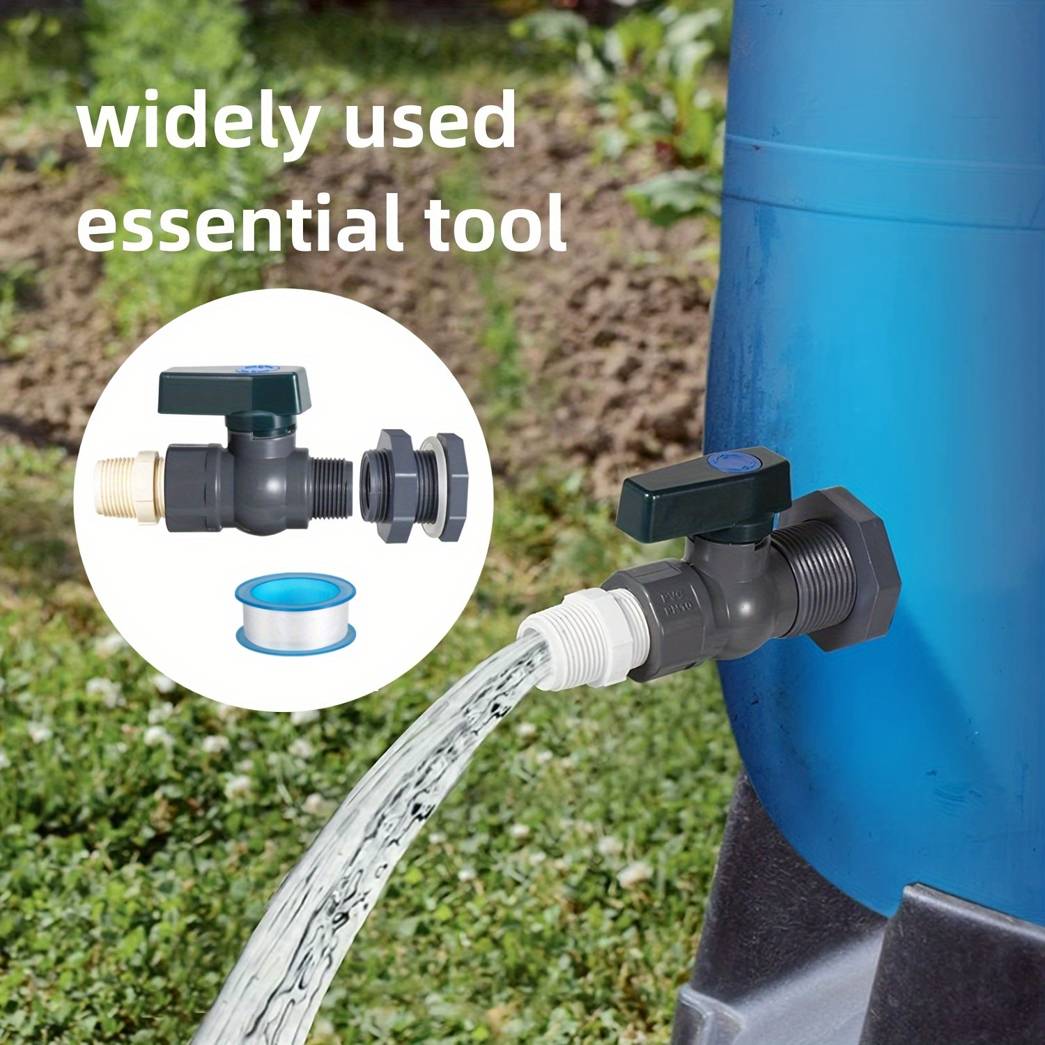 

1set Modern Style Pvc Water Barrel Spigot Kit With Universal Connector Drain Adapter, Outdoor Taps For Garden And Rain Barrel, Multiple Components Included - Widespread Mounting Type