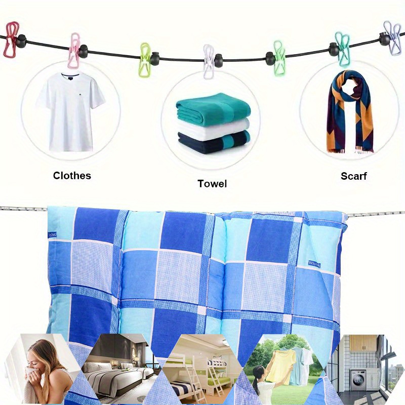 Corde à Linge élastique De Camping - Lot De 2, Avec 12 Pinces Intégrées, Extensible Jusqu'à 3.8m, Crochets Métalliques (pour Extérieur/intérieur)