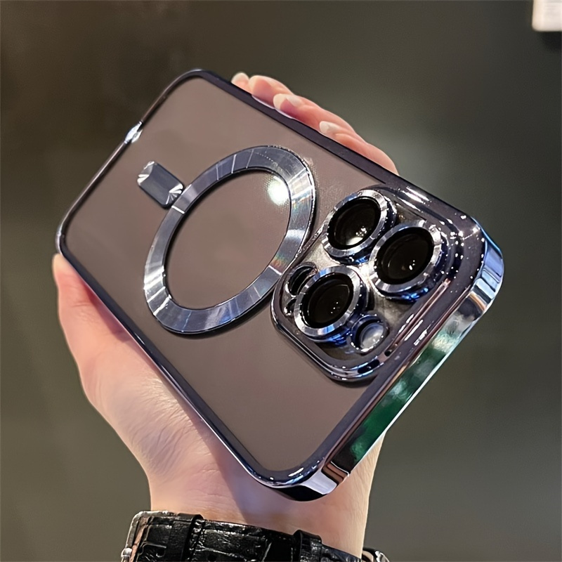 

Retro-inspired Luxury Plating Tpu Magnetic Case For Iphone 11/12/13/14/15 Pro Max With Clear Shockproof Protection And Wireless Charging Compatibility, Includes Lens Protector Cover