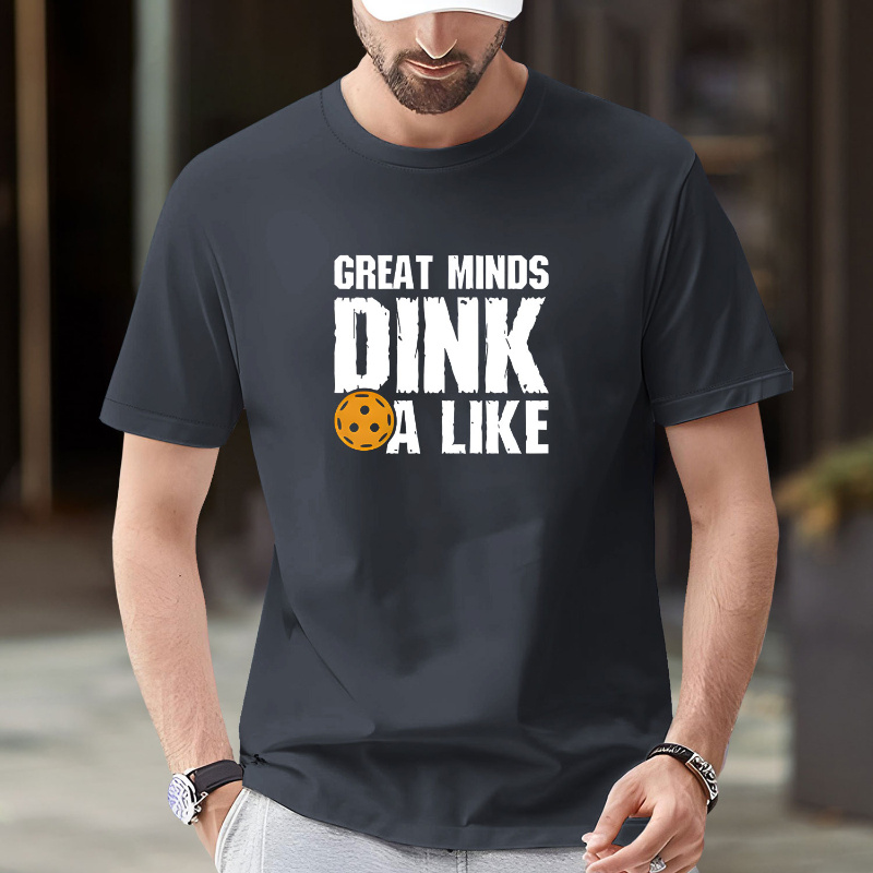 TEMU Men's Dink Graphic Print T-shirt, Summer Trendy Athletic Short Sleeve Tees For Males, Stylish Casual Style