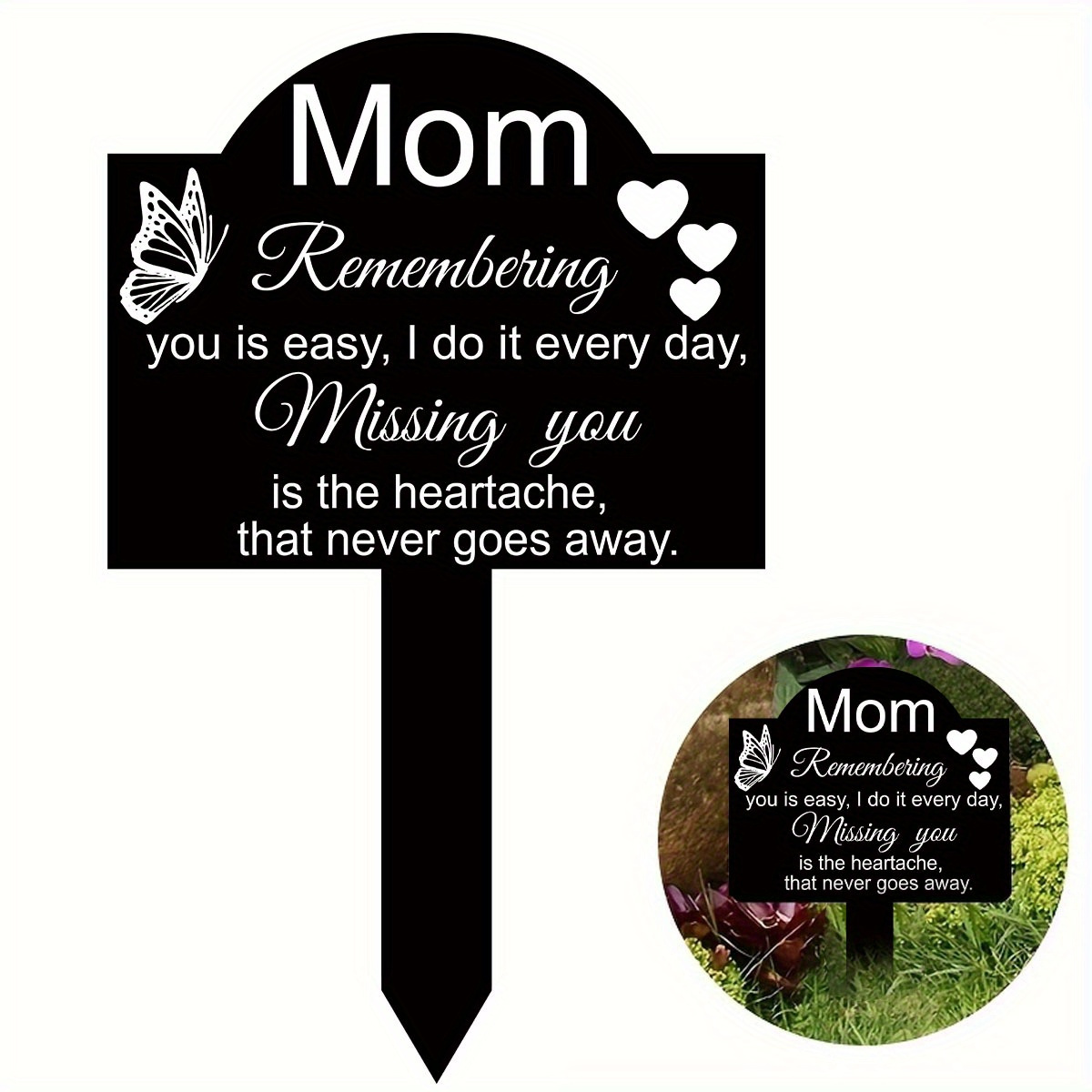 

1pc Rustic Acrylic Memorial Garden Stake, Memorial Tribute, "mom Remembering You" Grave Marker, Sympathy Outdoor Yard Decor, Waterproof Cemetery Decoration With Rose Design