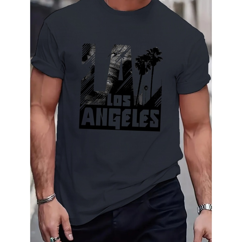 

Stylized La Lettering Fitted Men's T-shirt, Sweat-wicking And Freedom Of Movement