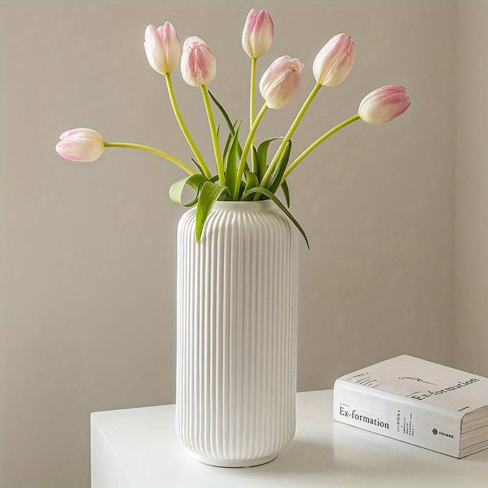 

1pc Minimalist White Ceramic Cylinder Vase - Art For Home Decor, Dried Flowers, Centerpieces, And Weddings - Elegant And