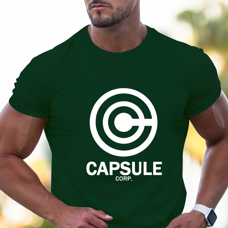 

Capsule Letter Print, Men's Crew Neck Short Sleeve Tee Fashion Regular Fit T-shirt, Casual Comfy Breathable Top For Spring Summer Holiday Leisure Vacation Men's Clothing As Gift