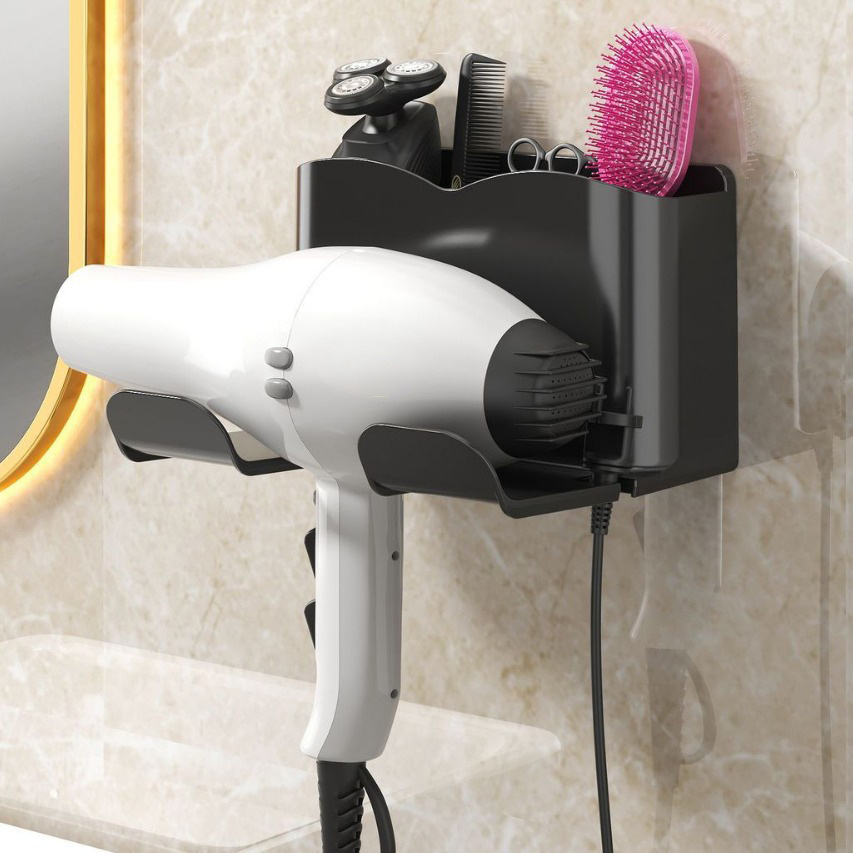 

Space-saving Wall-mounted Hair Dryer Holder - Abs Organizer For Bathroom Storage