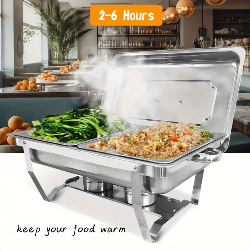 Chauffe-plats Rectangulaire Inox 6 Litres - Pour Buffets Et Réceptions - Couvercles Inclus - 11