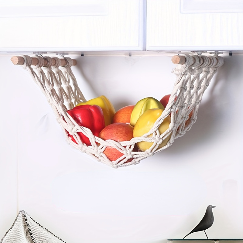 

Multipurpose Macrame Fruit Hammock, Hanging Basket For Kitchen Under Cabinet Storage, Boho Modern Rack For Fruits And Veggies, Banana Hook, Home Organization And Decor Accessory