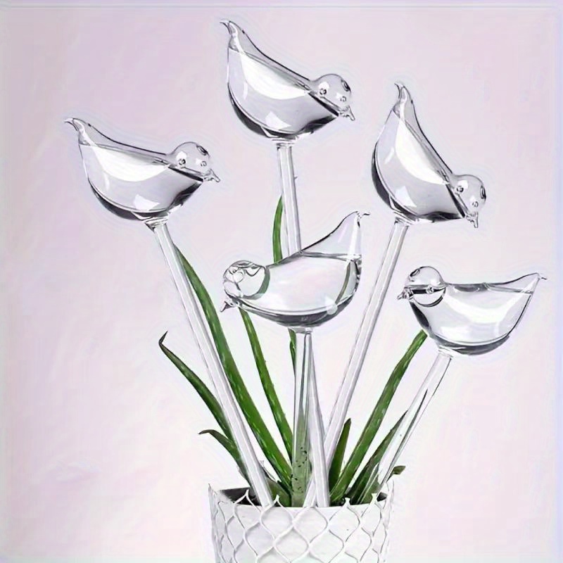 TEMU 3/5 Pack Bird Shape Self-watering Stakes, Transparent Automatic Plant Waterer Irrigation Device For Indoor & Outdoor Garden Flowers And Houseplants