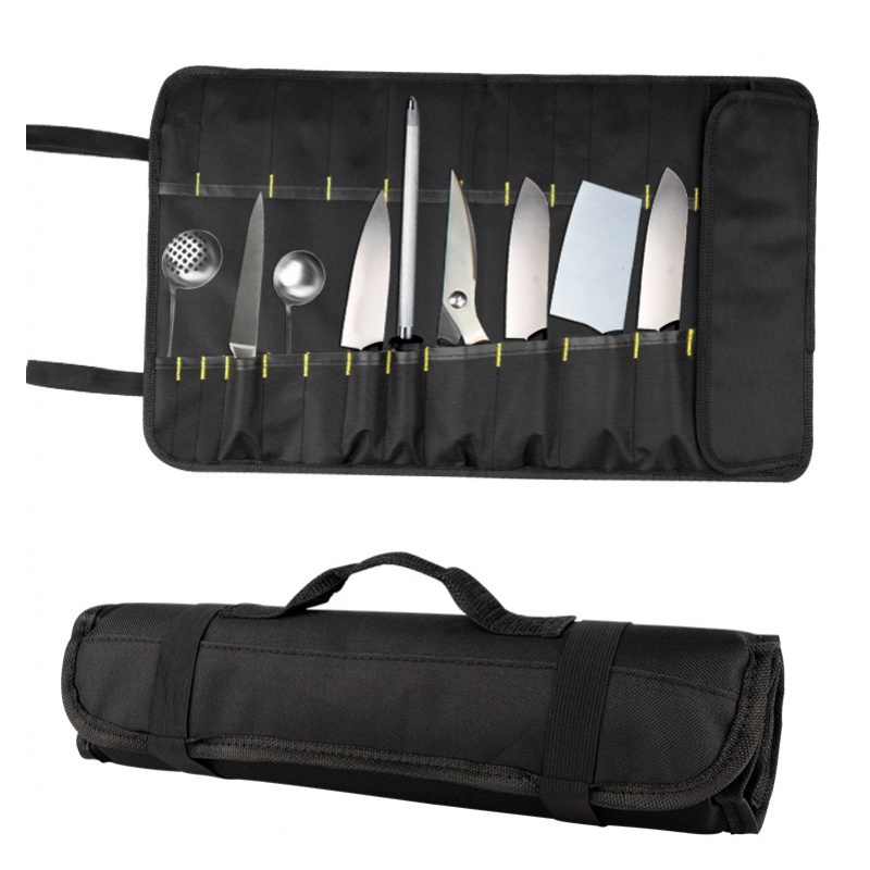 

Chef Knife Roll Bag, Portable Kitchen Knife Case Holder With Multiple Slots, Durable Polyester Fiber Cooking Utensils Organizer For Picnic And Camping, Professional Knife Protector Carrier