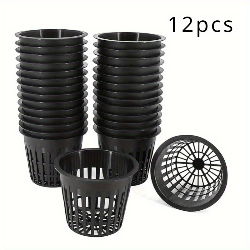 Image of 12-pack Heavy Duty Wide Mouth Mesh Net Pots, Round Plastic Hydroponic Planting Baskets, Soilless Cultivation Containers For Indoor & Outdoor Garden Supplies, Modern Lightweight Design With Drainage