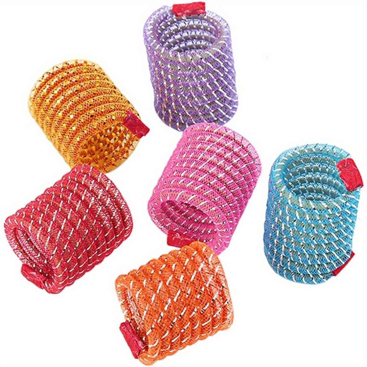 

6- Cat Springs - Striped Plastic Toy For Breeds - Interactive Stretchable Pet And , No Battery