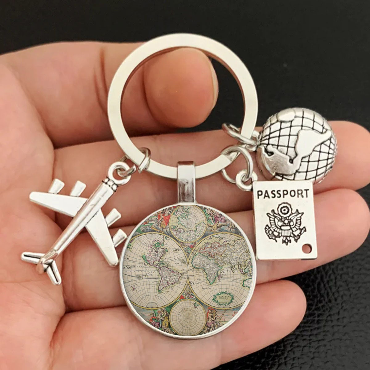 

Airplane Ring Tour Retro World Map Time Gem Key Traveler Key Travelling Keyring