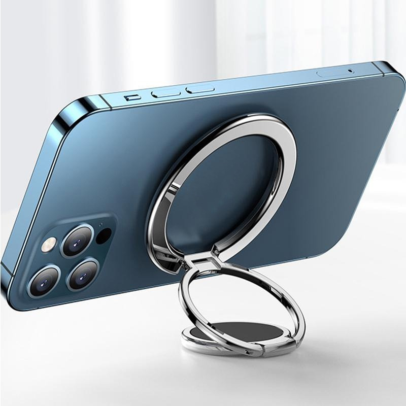 

New Universal Magnetic Alloy Electroplated Ring Holder, Adhesive-free Magnet Mount, Dual-hinge Foldable Phone Stand, Multi-angle Adjustment, Grip Kickstand - 0.16 Inch Slim Design, 2.28 Inch Diameter