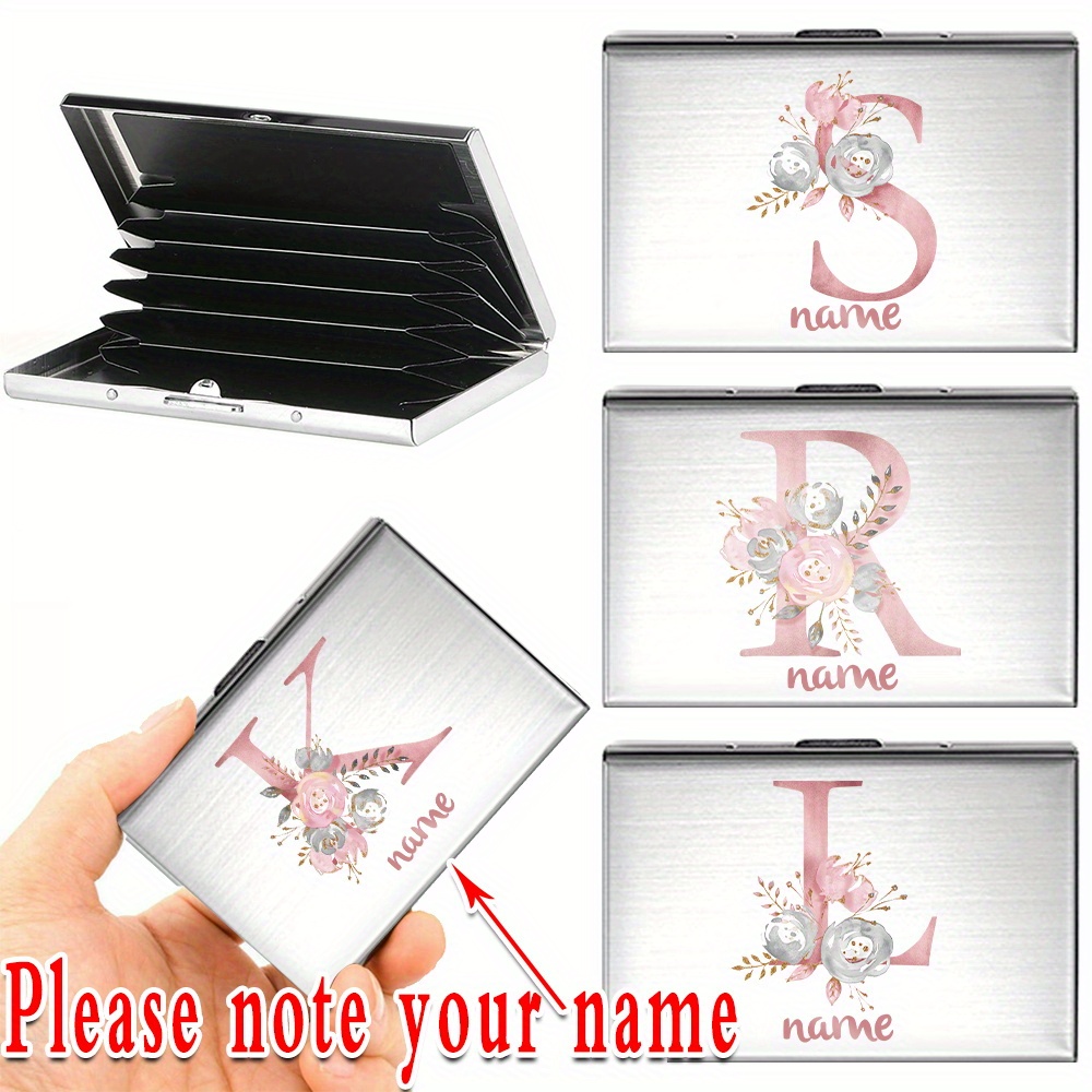 

Mini Minimalist Metal Credit Card Holder, With Letter Flower & Diy Name , Portable Business Card Holder