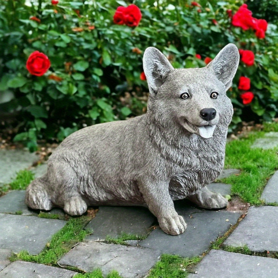 

rustic" Charming Corgi Dog Statue - Realistic Resin Sculpture For Outdoor Memorial, Perfect For Halloween Decor & Garden Display