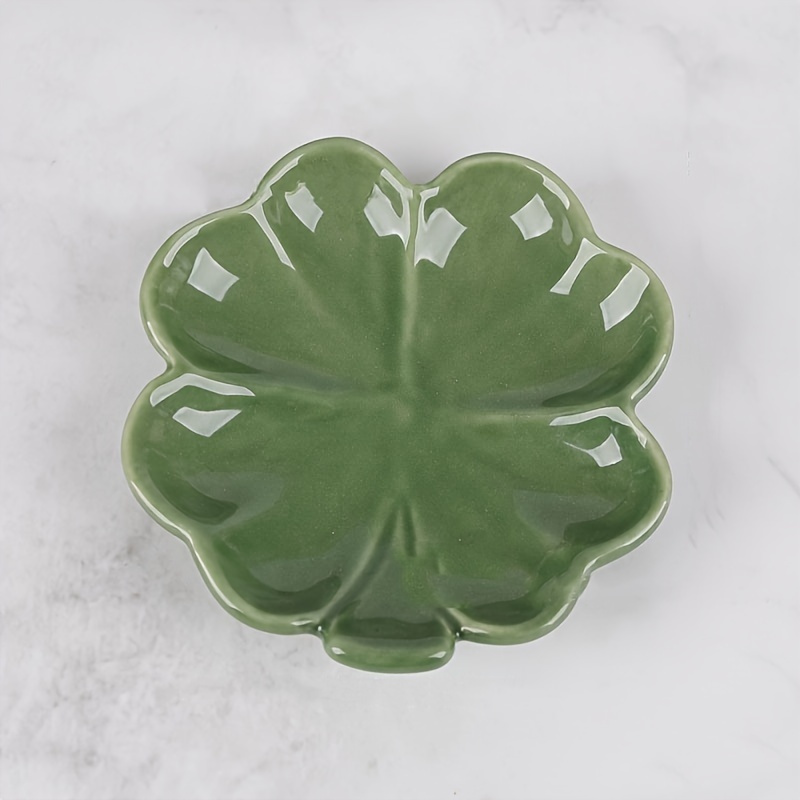 

Nordic Style Green Clover Leaf Ceramic Jewelry Tray - Multipurpose Tabletop Accessory Organizer For Cosmetics, Engagement & Wedding Rings, Birthday Gifts