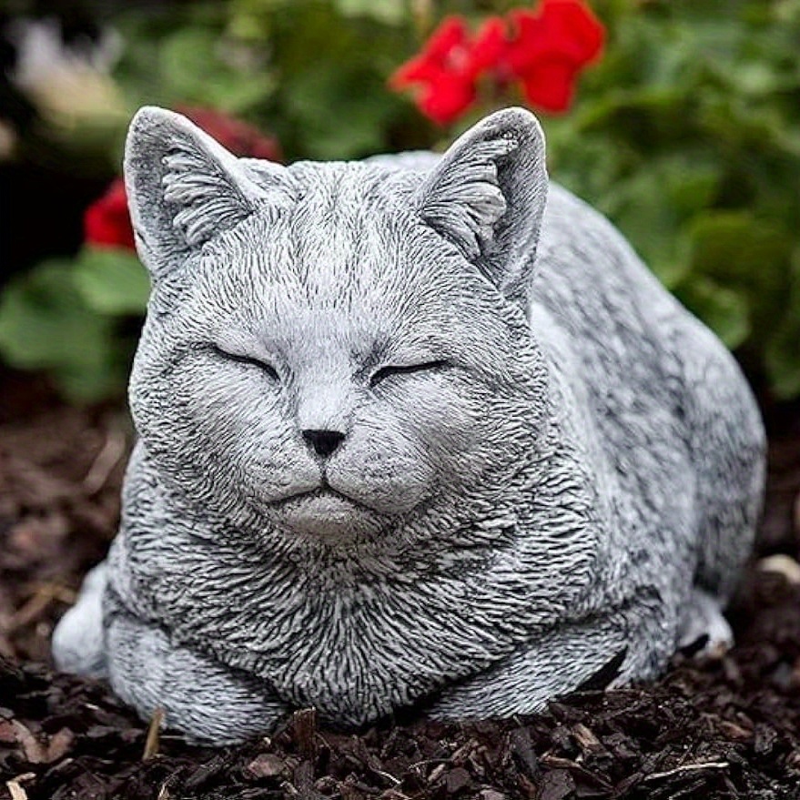 

1pcs Resin Lying Cat Statue - Realistic Garden Decor, Pet Memorial Gift, Indoor & Outdoor Use, Electricity-free Sculpture For Various Room Types