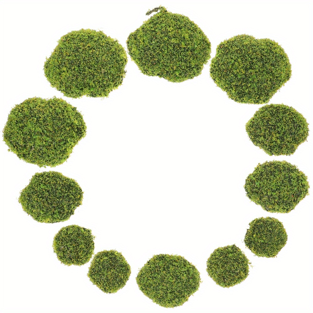 

12pcs Artificial Topiaries Moss Stones Reunion Decor, Polyester Greenery Accent For Home And Garden, Lifelike Faux Moss Rocks For Diy Crafting And Events