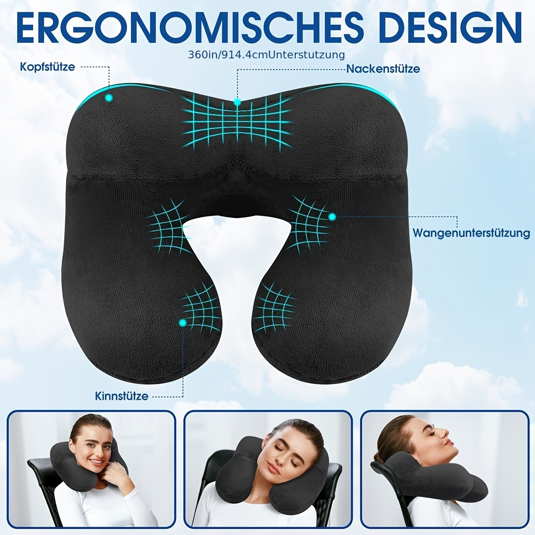 

1pc Travel Pillow, Airplane Inflatable Neck Pillow With Earplugs, Ergonomic Inflatable Pillow, For Office, Airplane, Car, Travel, Outdoor Camping