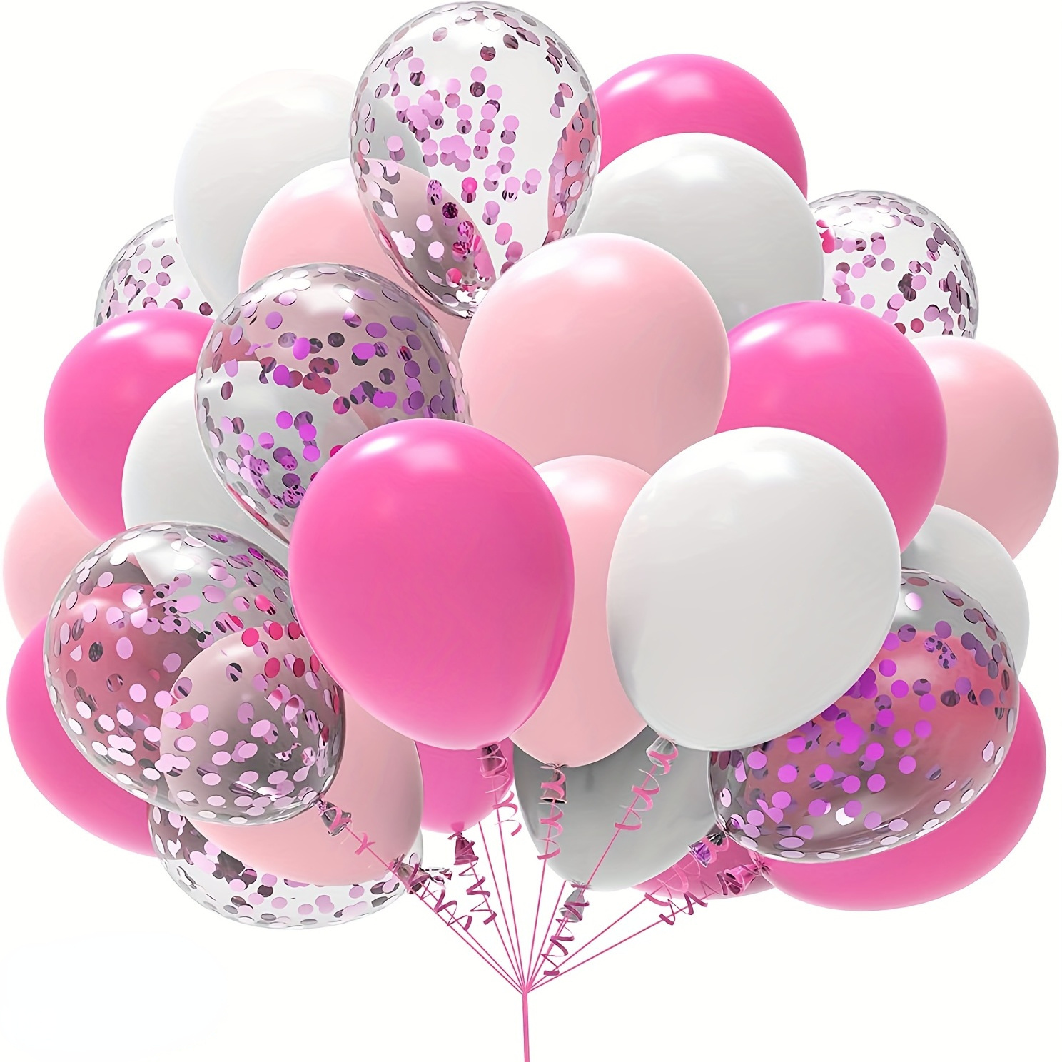 

60-piece Hot Pink & White Latex Balloon Set With Confetti - Perfect For Weddings, Bridal Showers, Birthdays, Graduations & More - No Power Needed, Ages 14+ Elevate Your Party Decor