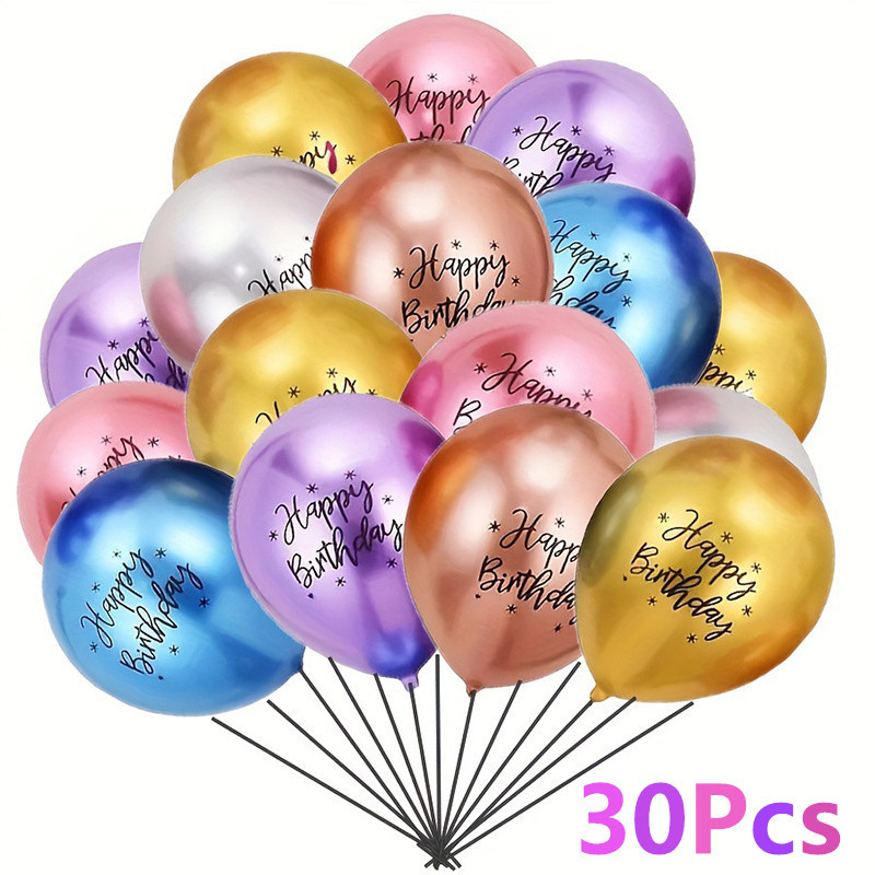 

30pcs Vibrant Happy Birthday Metallic Balloons - Perfect For Parties, Weddings, Graduations & More - Durable Latex, No Power Needed, Ages 14+