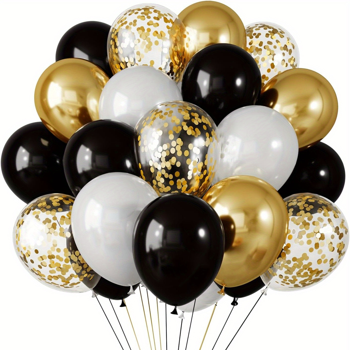 

50pc Elegant Black & Gold Confetti Balloon Set - Perfect For Weddings, Birthdays, Baby Showers & Graduations