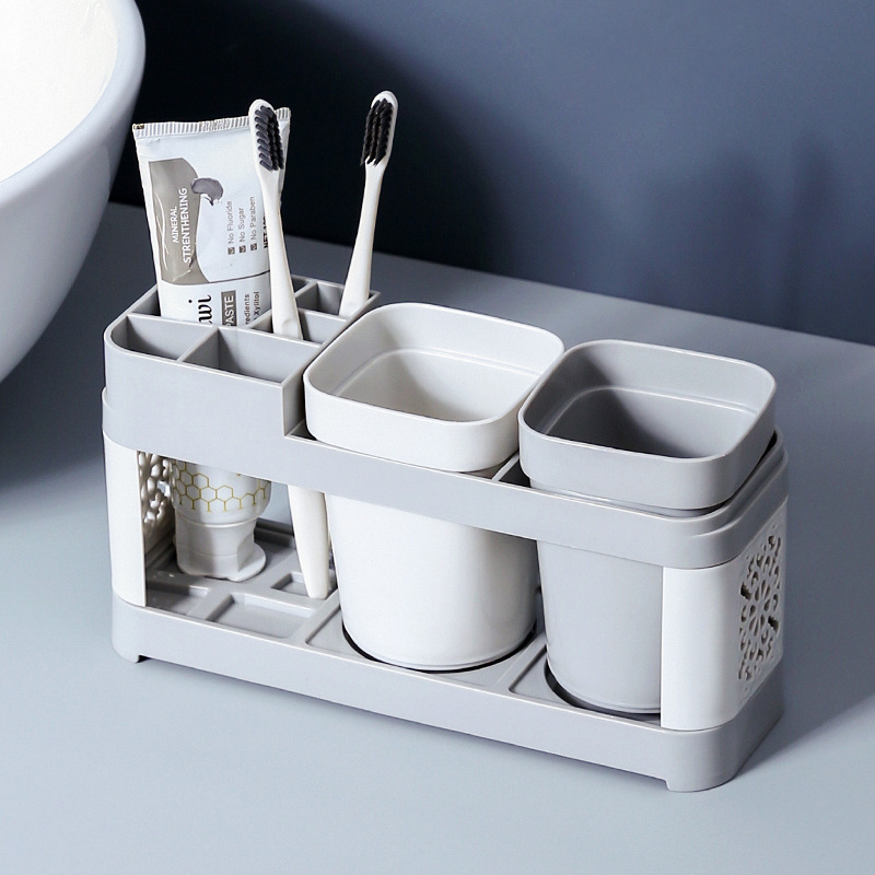 

Sleek Hollow Design Toothbrush & Toothpaste Holder With Drain - Freestanding Bathroom Organizer, Home Decor Essential