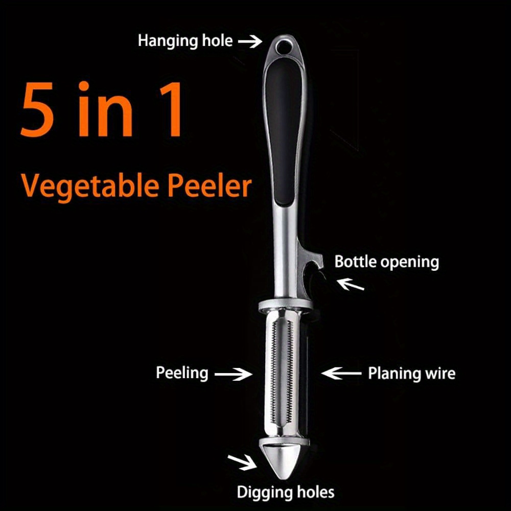 2pcs stainless steel 5 in 1 peeler set multifunctional vegetable fruit peeler with bottle opener for carrots zucchini   potatoes essential kitchen gadget details 1