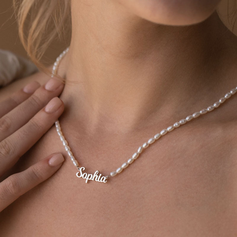 TEMU [customized Products] Customized Pearl Name Necklace Personalized Pearl Name Necklace Simple Customized Exquisite Necklace Necklace Simple Pearl Jewelry Gift For Her (english Only)