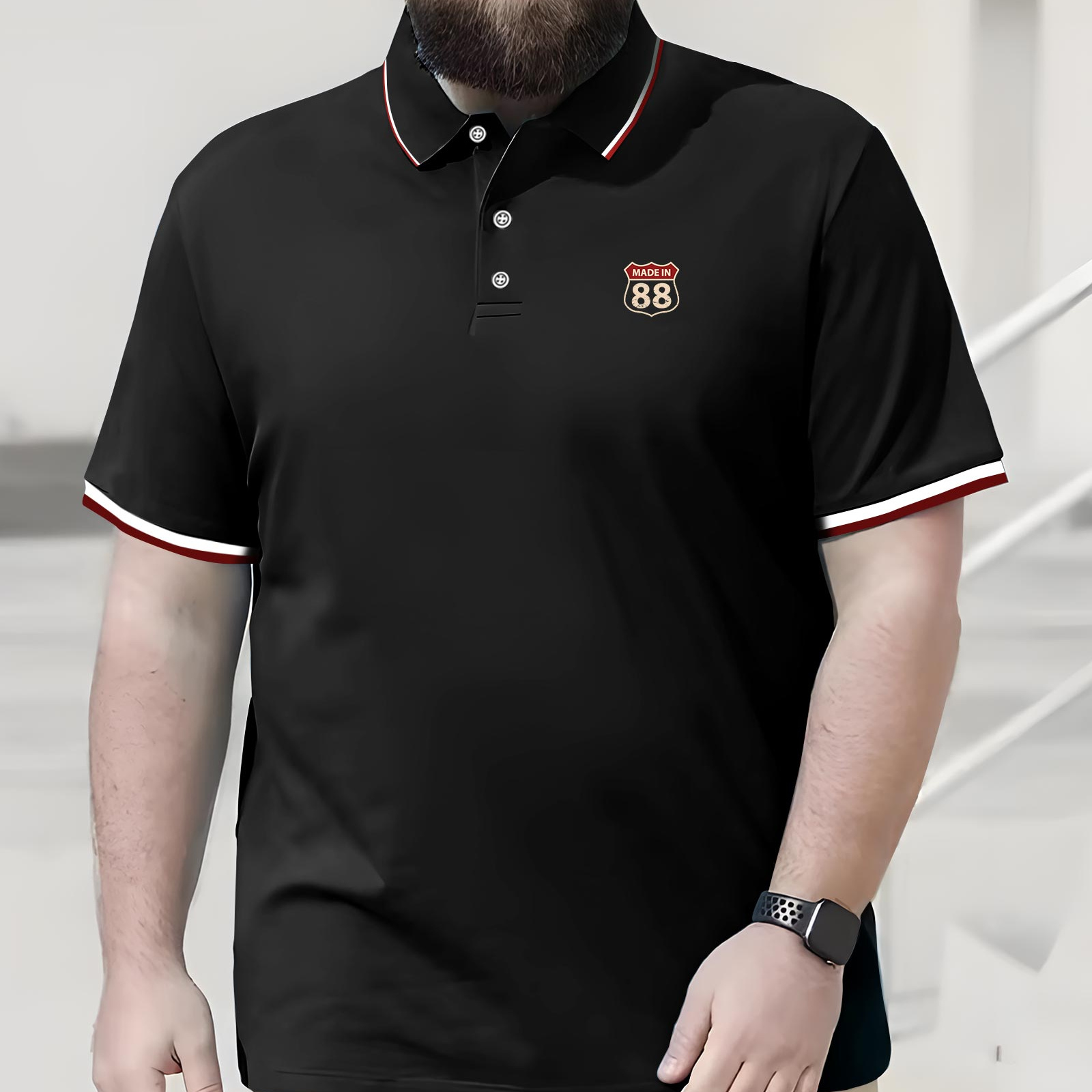 TEMU Plus Size Golf T-shirt For Men, Trendy Tennis Tees With Buttons, Short Sleeve, 