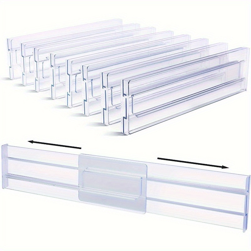 

1pc/4pcsdrawer Dividers Organizers 8 Pack, Adjustable 3.2" High Expandable From 12.2-21.4" Kitchen Drawer Organizer, Clear Plastic Drawers Separators For Clothing, Kitchen Utensils And Office Storage
