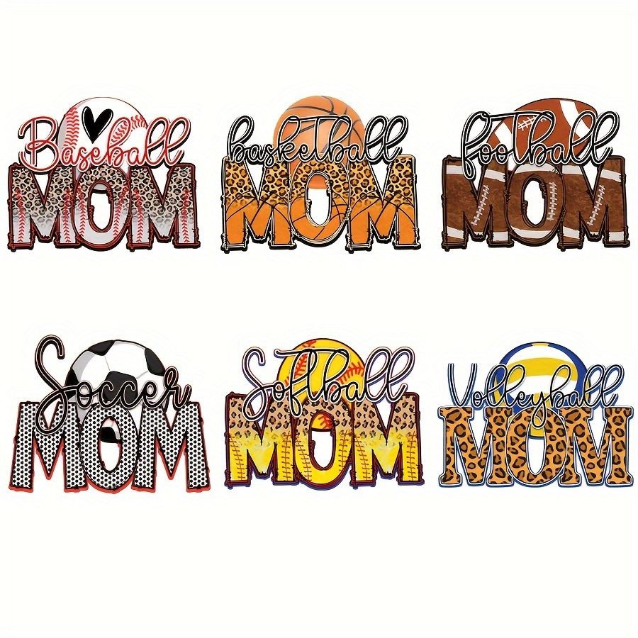 

6-pack Sports Themed Iron-on Heat Transfer Decals, Mixed Color Polyester Patches For Diy T-shirts, Jeans, Masks, Backpacks - Baseball, Soccer, Volleyball