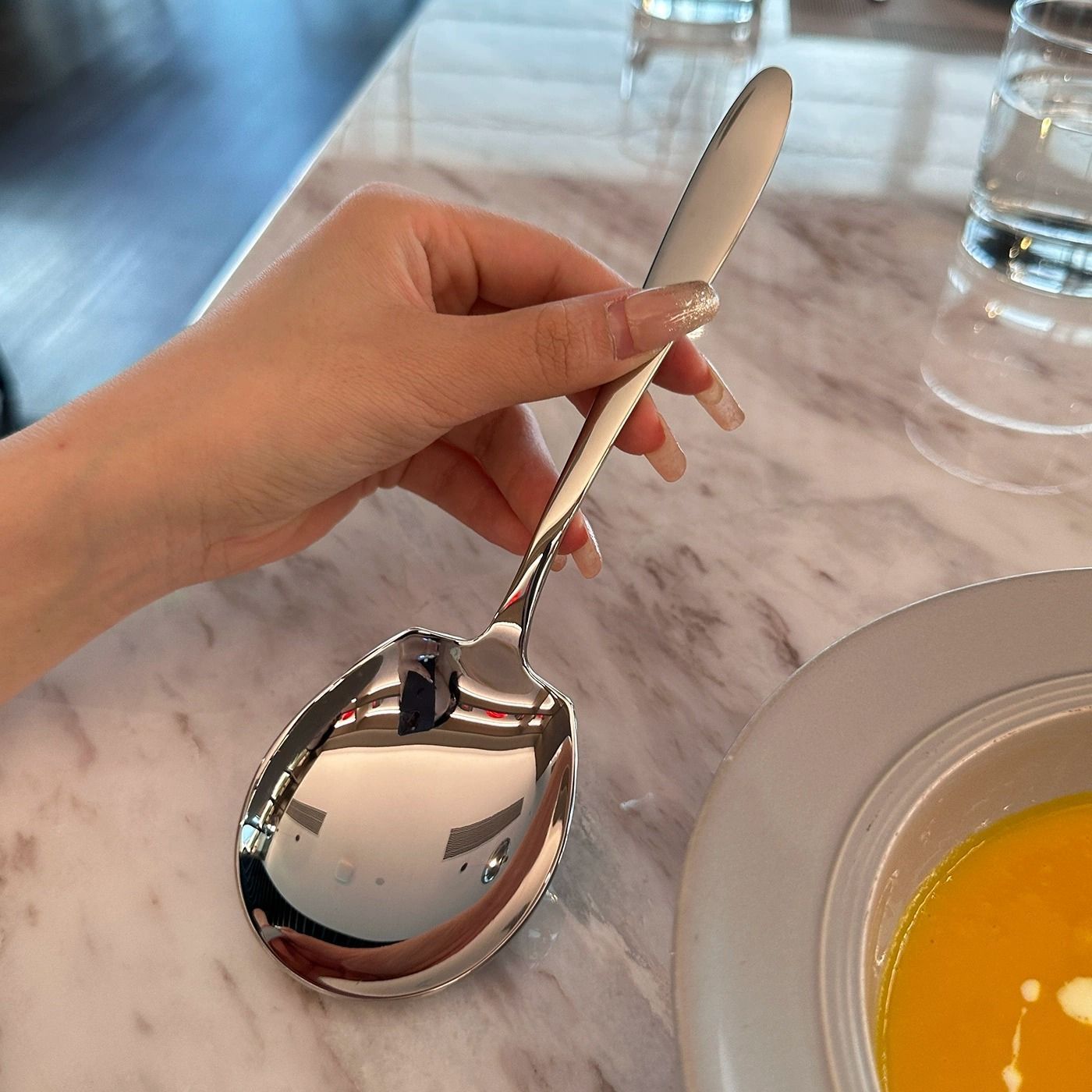 

Stainless Steel Serving Spoon - Large, Ergonomic Metal Buffet Spoon For Hotel & Canteen Use, Elegant & Durable