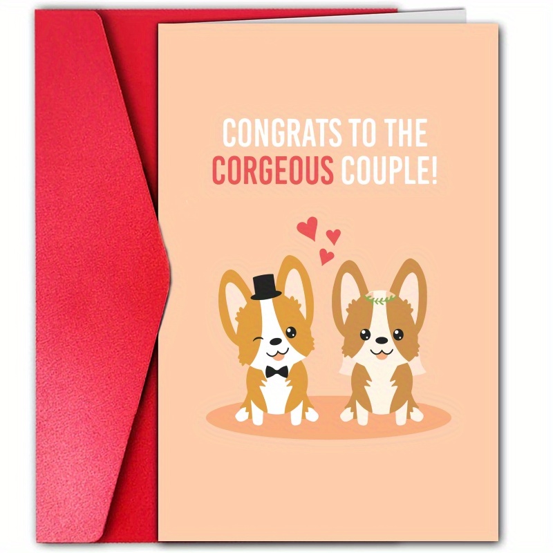 

1 Pc Fun And Creative Animal-themed Greeting Card For Engagement, Wedding, Birthday - Cute Cartoon Corgi Couple Design - Paper Material - Suitable For Anyone