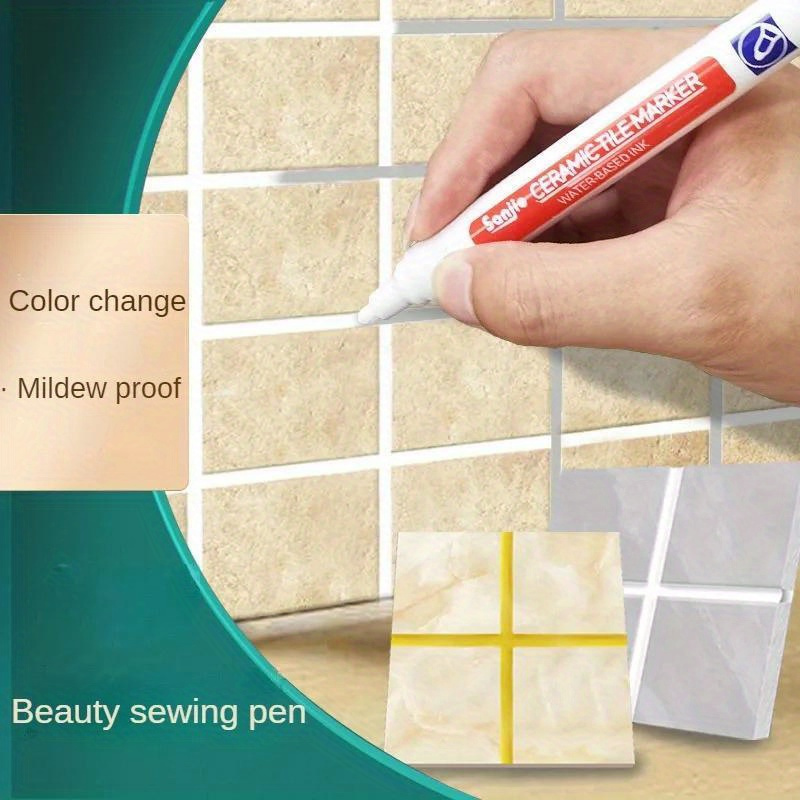 

Waterproof Tile Grout Pen, White Ceramic Seam Marker For Bathroom Floor Decontamination And Repair, Mildew Proof Caulk - 1pc