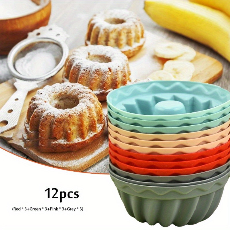 

12-pack Mini Silicone Bundt Pans - Heritage Bundtlette Cake Molds For Fluted Tube Cakes, Uncharged Bakeware, Baking Tools And Gadgets For Restaurants, Food Trucks, And Bakeries