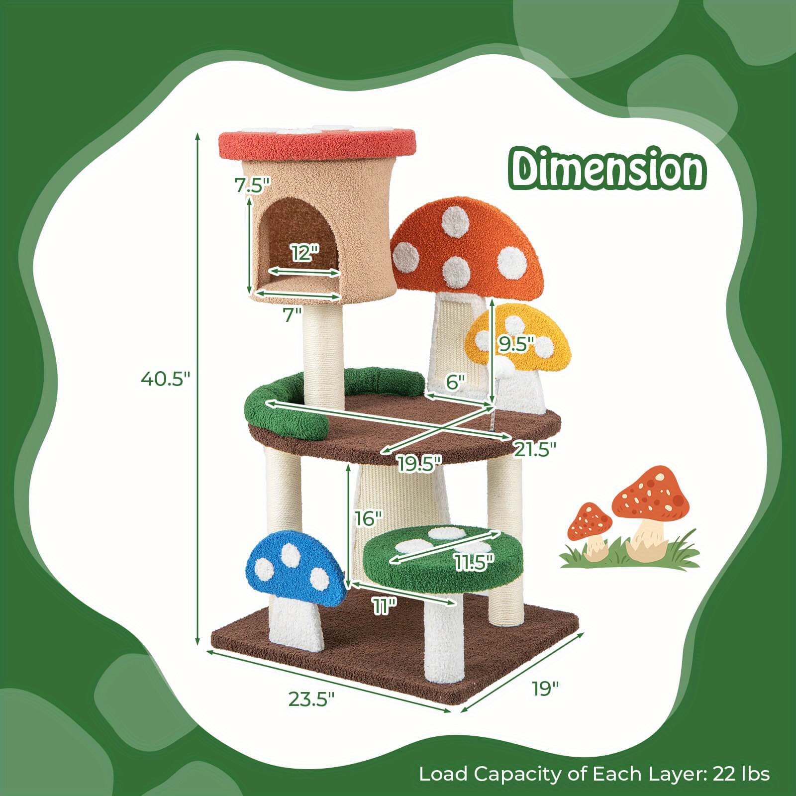 TEMU Costway 41'' Mushroom Cat Tree Tower Indoor Kitten Activity Center W/natural Sisal Posts