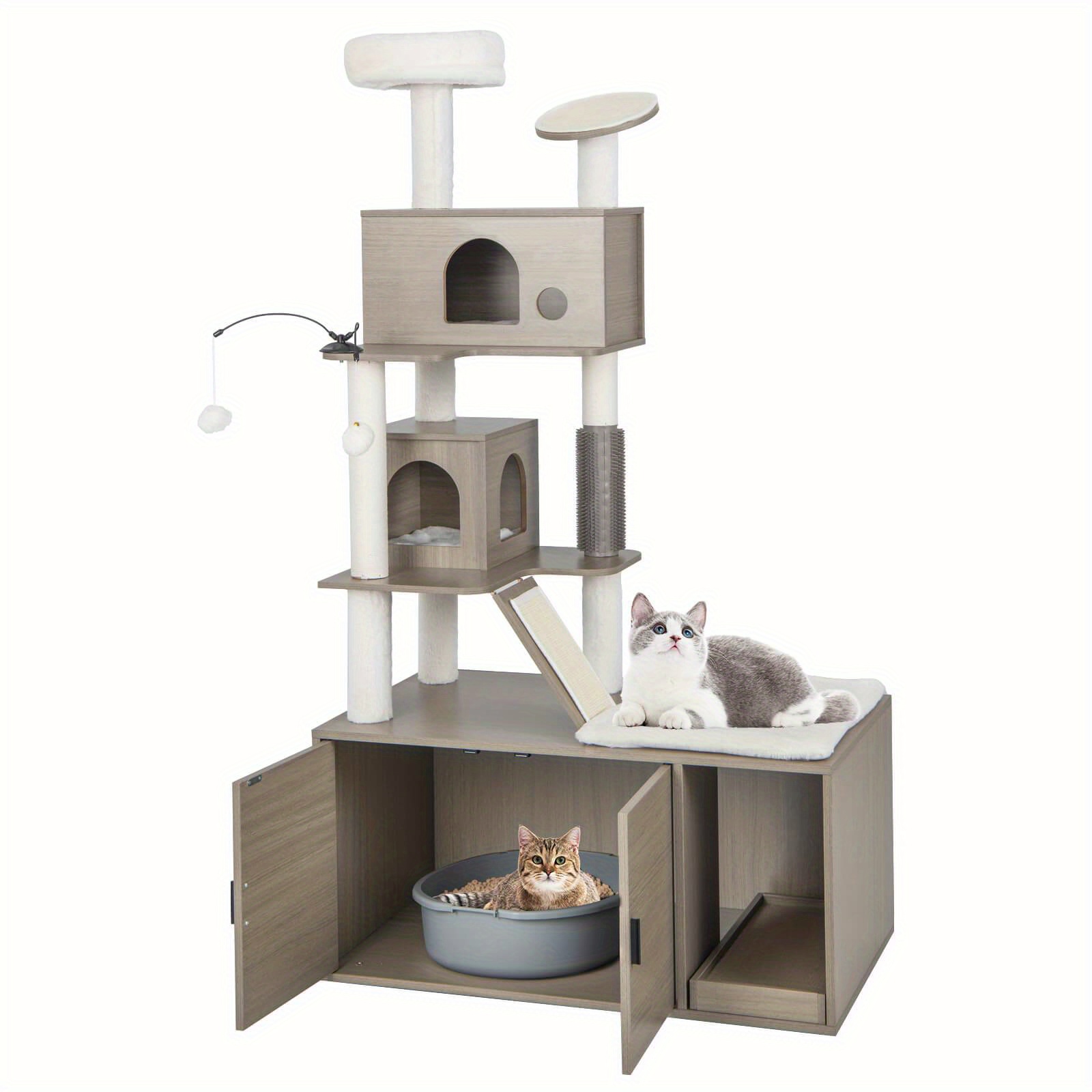 

Costway Cat Tree With Litter Box Enclosure 2-in-1 Modern Cat Tower With Double Condos
